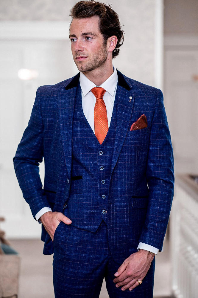 Kaiser Royal Blue Tweed Check Suit by Cavani
