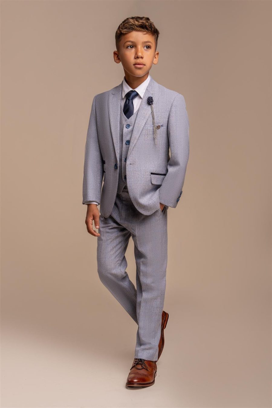Boys Caridi Sky Blue Check Suit by Cavani