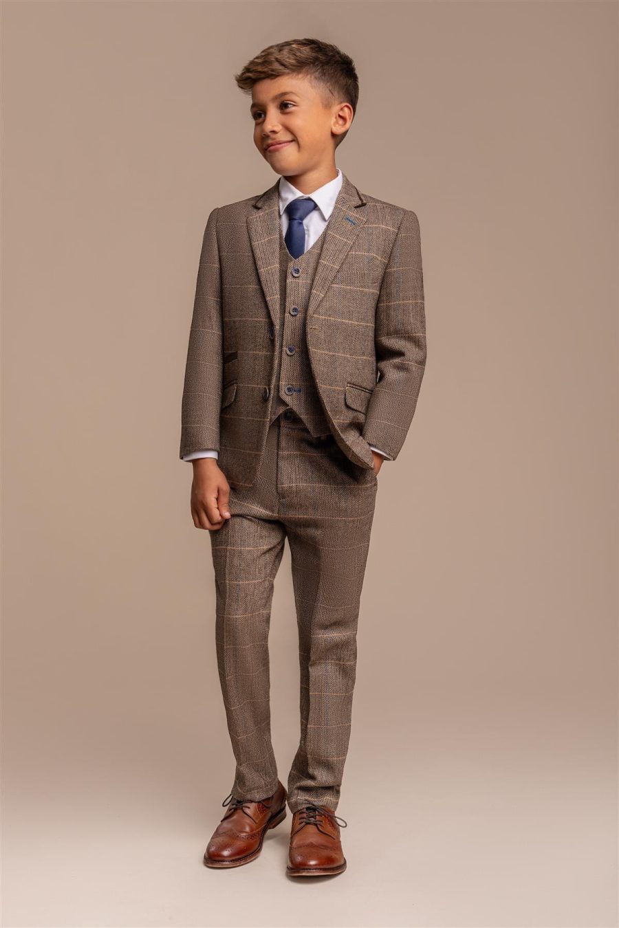 Boys Albert Brown Tweed Check Suit by Cavani