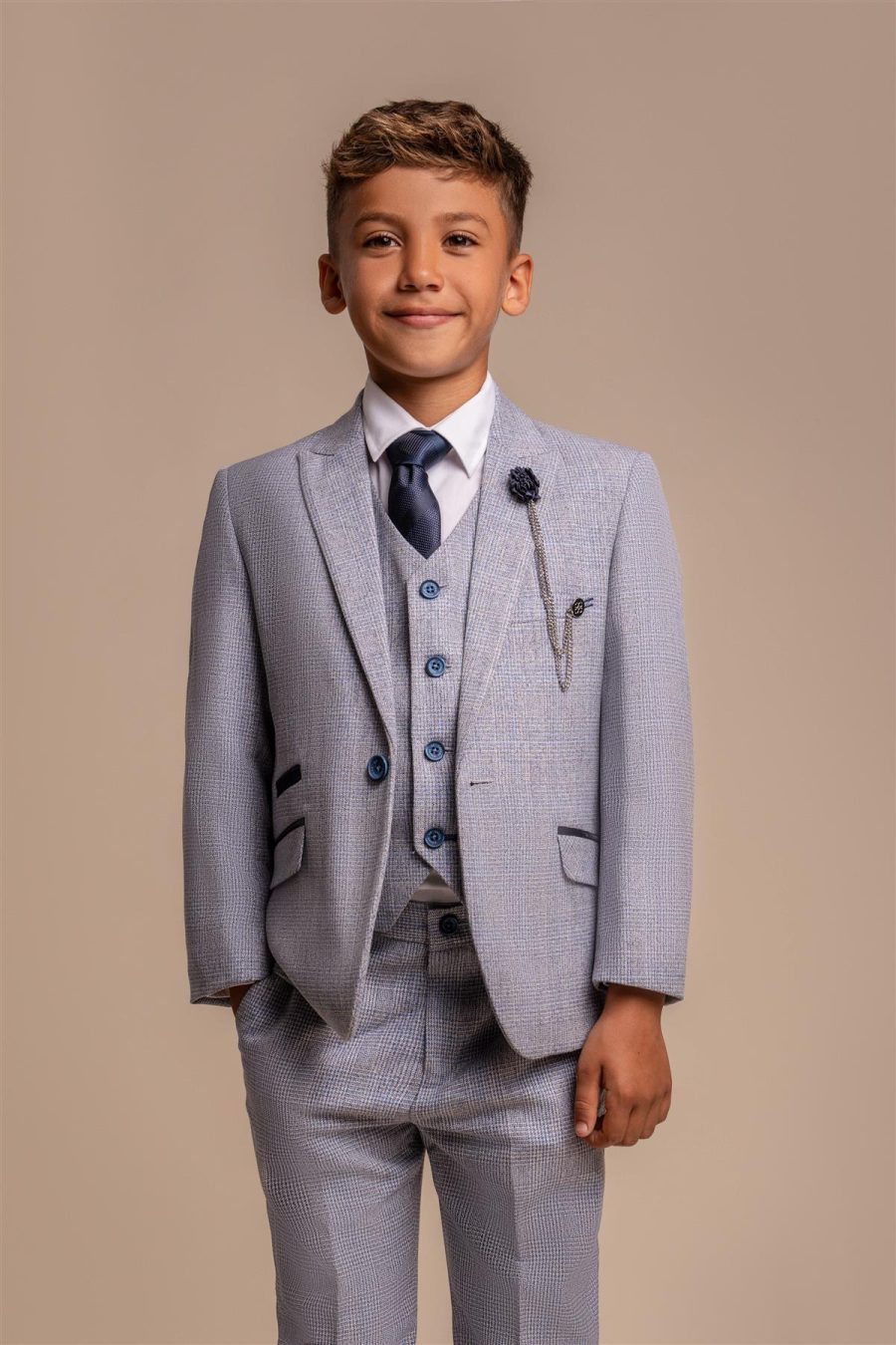 Boys Caridi Sky Blue Check Suit by Cavani
