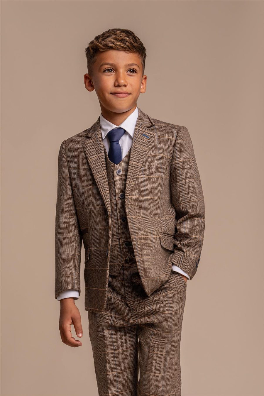 Boys Albert Brown Tweed Check Suit by Cavani