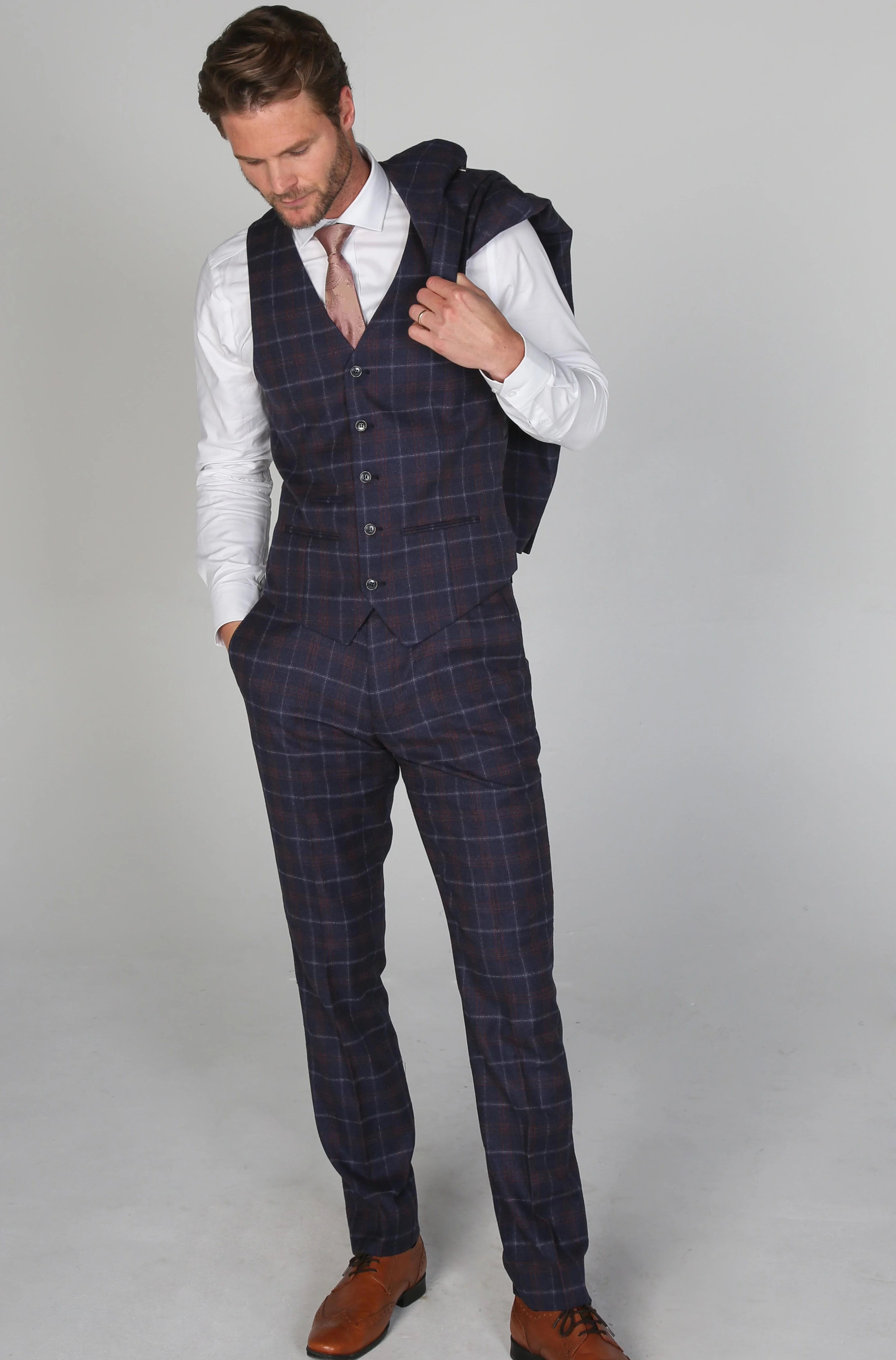 Kenneth Navy Tweed Check Suit By Paul Andrew