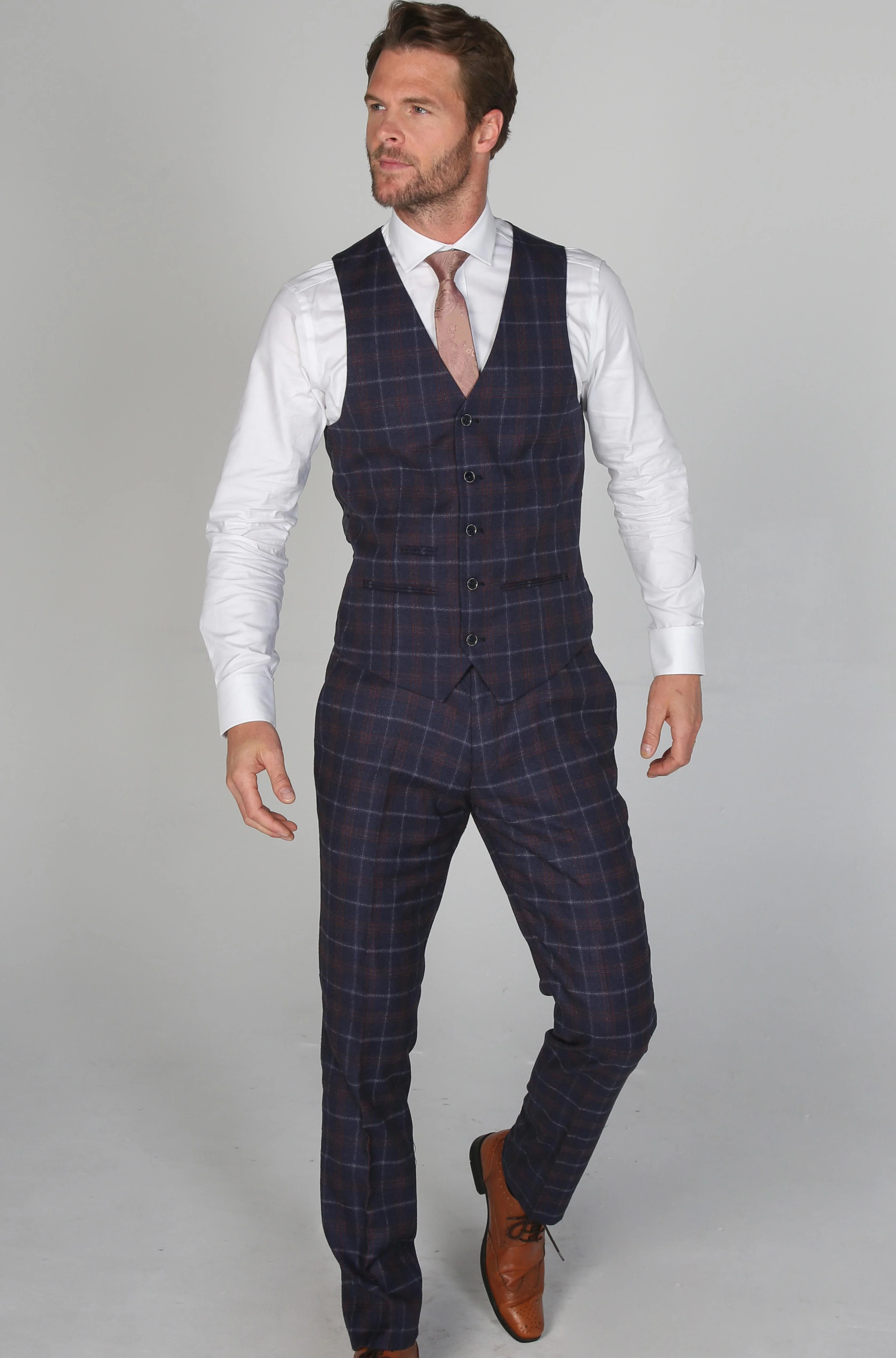 Kenneth Navy Tweed Check Suit By Paul Andrew