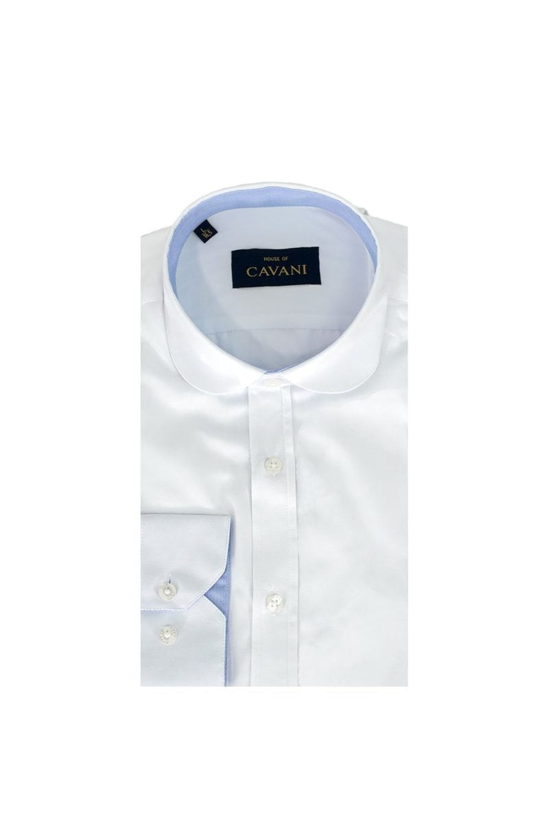 Mens No.635 White Round Neck Collar Shirt